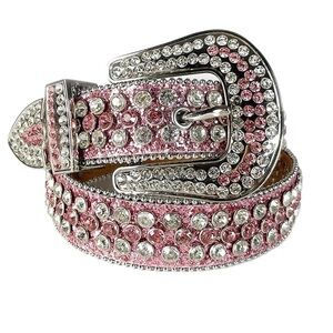 Western Crystal Embellished Pink and Silver Belt
